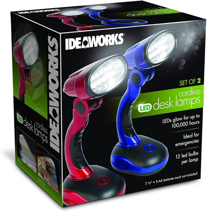 IdeaWorks Jobar International (Set/2) LED Desk Lamps with Pivoting Heads and Handled Necks, Large, Red Blue
