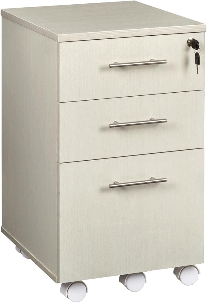Safco Mayline MNBBFTSS Medina 3-Drawer Lockable Mobile File Cabinet, 26.75"H, Textured Sea Salt Laminate
