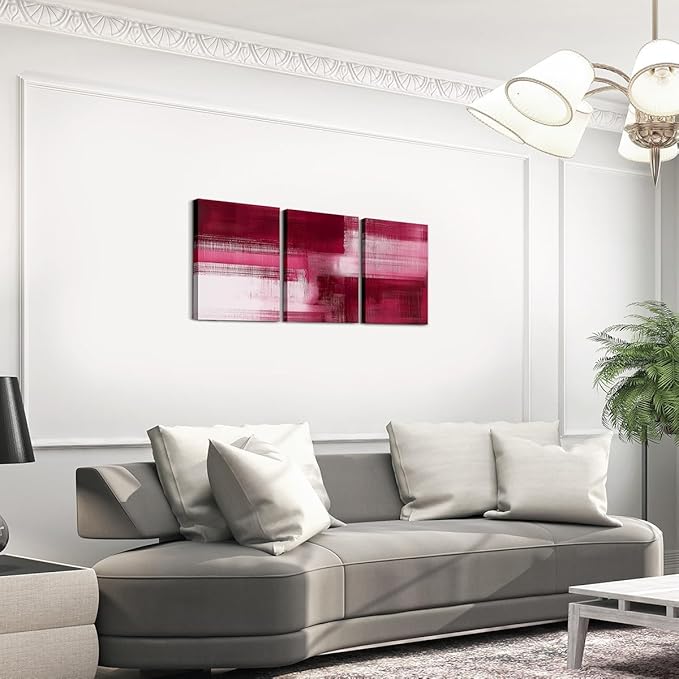 jejeloiu Pink Red Abstract Art 3 Piece Canvas Wall Art for Living Room Bedroom Modern Art Picture Wall Decor 12"x16"x3pcs Abstract Oil Painting Office Decorations Artwork Posters
