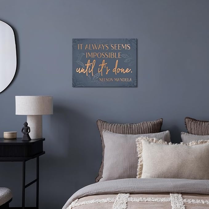 Wall Art for Office - Inspirational Wall Decor It Alaways Seems Impossible Until It's Done Quotes Poster Motivational Canvas Print Entrepreneur Artwork for Home Bedroom Classroom, Framed 12x16 in
