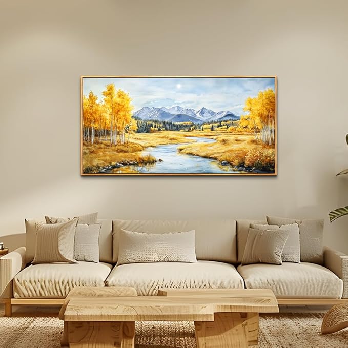 ERQINHUA Large Canvas Wall Art For Living Room Wall Decorations For Bedroom Pastoral Yellow Landscape Wood Framed Farmhouse Restaurant Wall Pictures Print Artwork Ready To Hang Home Decor 24"X48"