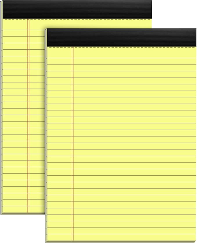 2 Pack Yellow Legal Pads 8.5x11 Yellow Notepads 30 Sheets Perforated Yellow Pads Paper Wide Ruled Writing Pad 70gsm Premium Thick Paper Double-Sided Printing Note Pads for Students, Office, Business