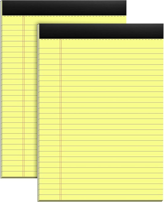 2 Pack Yellow Legal Pads 8.5x11 Yellow Notepads 30 Sheets Perforated Yellow Pads Paper Wide Ruled Writing Pad 70gsm Premium Thick Paper Double-Sided Printing Note Pads for Students, Office, Business
