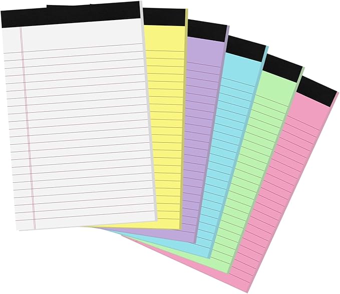 6 Packs Legal Pads 5x8, Totally 180 Sheets Colored Legal Pads 5x8 College Ruled Writing Pads Small Note Pads 30 Sheets/Pad Tablets Lined Notepad for School, Office, To-Do Lists