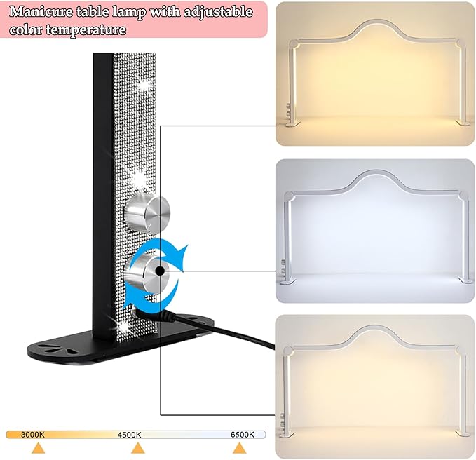 Upgraded Half Moon Light for Desk, Foldable LED Nail Tech Lamp, 3000-6000K Brightness Adjustable, Pink