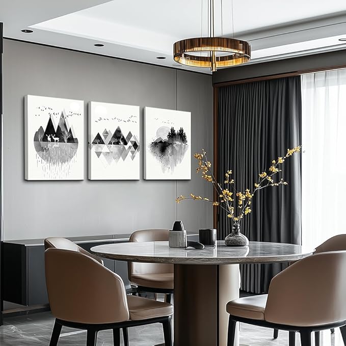 hyidecorart Canvas Wall Art For Living Room Large Wall Decor For Bedroom Office Decoration Black And White Abstract Wall Painting Geometry Mountain Wall Pictures Artworks Room Home Decor 3 Piece