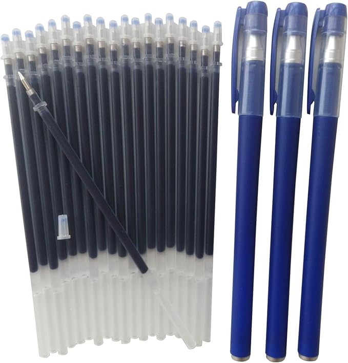 Blue Pens and 0.5mm Pen Refill,Gel Pen Ink Refills Set Kit, 20 Pcs Blue Ink Pen Refills with 3 Gel Pens. (Pen & Refill)