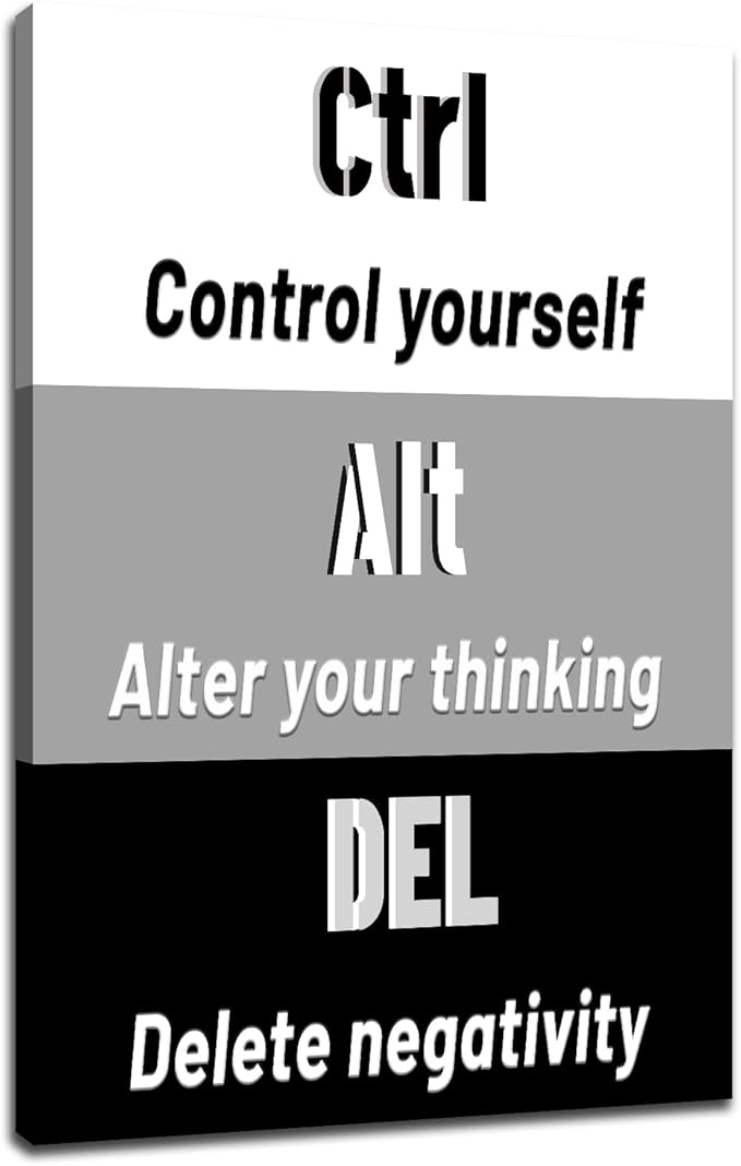 Inspirational Canvas Wall Art Ctrl Alt Del Signs Painting Poster Prints Success Artwork Entrepreneur Quotes Positive Picture Office Wall Decor for Living Room Gym Stretched and Framed [24''Wx36''H]