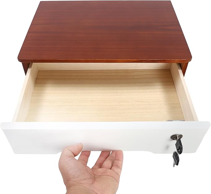 2 Drawers Wooden Desktop Storage Box,Small File Cabinet with Locks,Office Supplies A4 Filing Organizer for School,Classroom,Walnut,White