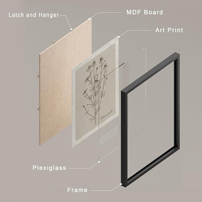 SIGNWIN Framed Poster Wall Art Set of Wildflower, Botanical Floral, Minimalist Decor, Vintage Poster for Living Room, Bedroom, Office - 12"x16"x 8 Black
