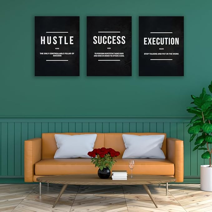 Inspirational Poster Print Success Wall Art Motivational Entrepreneur Goals Quotes Wall Decor Work Hard Picture Painting Decoration Artwork for Office Bedroom Living Room 16inch x24inch x3pieces