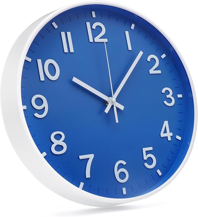 Wall Clock 12 Inch Blue Modern Simple Quartz Decorative Clock Non-Ticking Silent Battery Operated Round Wall Clocks Trendy and Practical Best Gift for Living Room Bedroom Kitchen Office