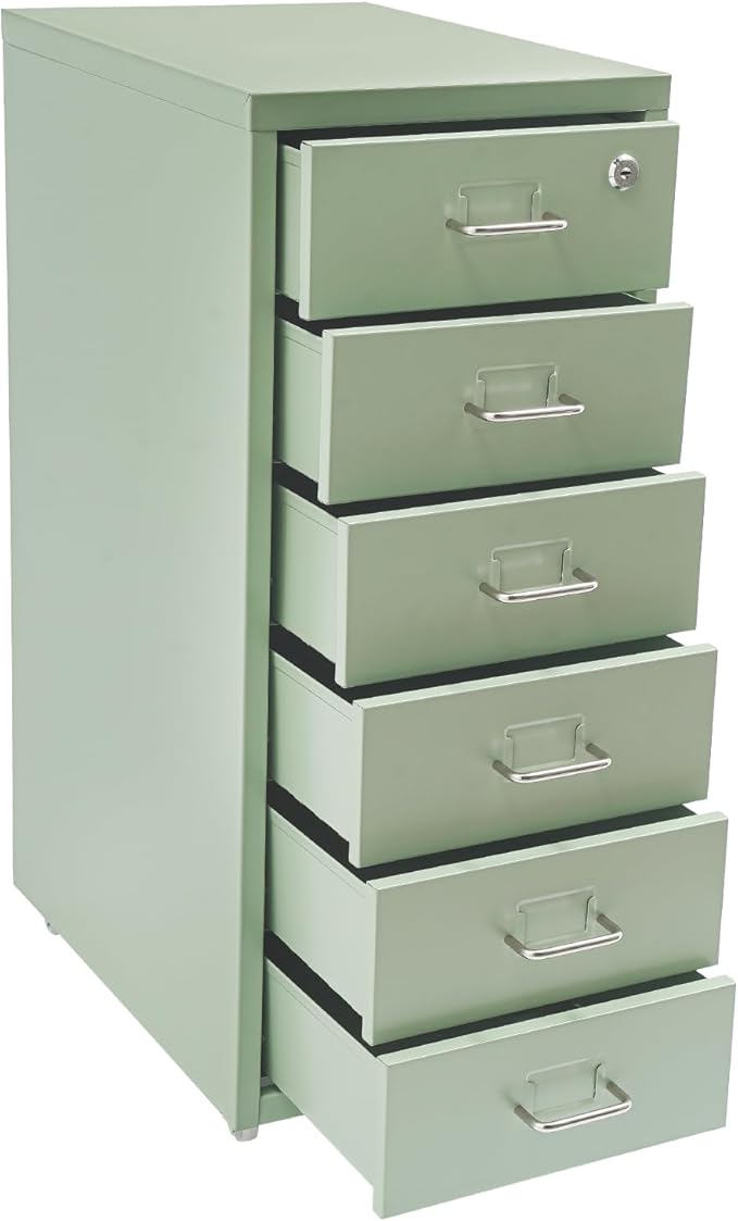 6-Drawer Metal File Cabinet, Metal Filing Storage Vertical Cabinets with Lock Home Office Filing Cabinets for Organization Hanging Letter/Legal/F4/A4 (Green)