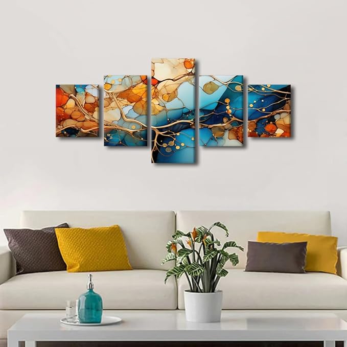 Abstract Canvas Wall Art Modern Living Room Home Wall Decor 5 Panel Abstract Colorful Autumn Winter Painting Art for Boy Girl Bedroom Decoration Stretched and Framed Ready to Hang 50x24 in