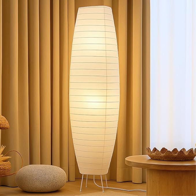 LIGHTACCENTS 50” Rice Paper Standing Lamp – Modern Japanese Floor Lamp with Chrome Base, White Shade, Foot Pedal Switch – Floor Lamps for Living Room, Bedroom, or Meditation Space