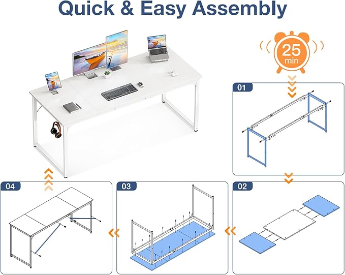 Casaottima 63 Inch Computer Desk for Home Office, Study Writing Table for Small Spaces, Simple Modern Desk with Headphone Hooks, White