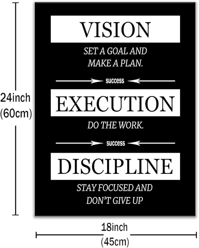 Motivational Canvas Poster Wall Art Inspirational Office Decor Vision Execution Discipline Positive Picture Painting Wall Artwork for Kitchen Teens Room Office Framed Ready to Hang [18''Wx24''H]
