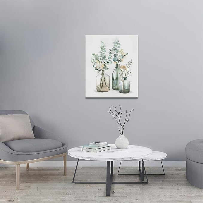 Botanical Bathroom Wall Art Rustic Green Plant Pictures Wall Decor Botanical Canvas Country Print Painting Modern Decoration Artwork for Bathroom Living Room Bedroom Office Framed 20"x24"