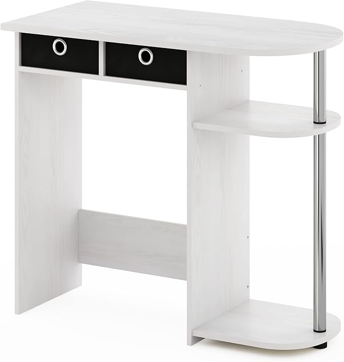 Furinno GO GREEN Desk, 31.5" Wide Gaming Desk with 2 Side Shelves and Storage Bins, Computer Desk, Office Desk for Home Office, Study Room, Dorm, Bedroom, White Oak