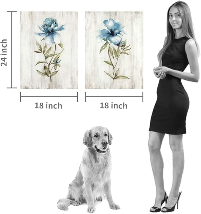 Hardy Gallery Blue Flower Canvas Wall Art: Botanical Floral Artwork Wildflower Picture Painting for Bedroom (24'' x 18'' x 2 Panels)