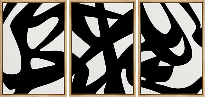 IDEA4WALL Framed Canvas Print Wall Art Set Black White Geometric Graffiti Landscape Abstract Shapes Illustrations Modern Art Contemporary for Living Room, Bedroom, Office - 16"x24"x3 Natural