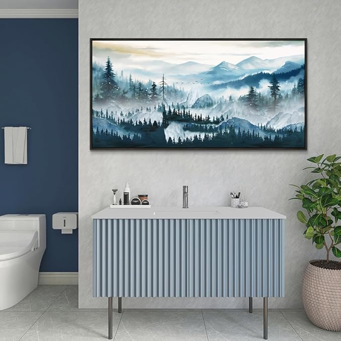 Wapluam Large Black Framed Wall Art For Living Room Abstract Wall Decor For Bedroom Office Inspiration Pictures Fog forest Wall Painting Canvas Art Prints Artwork Ready To Hang Home Decorations