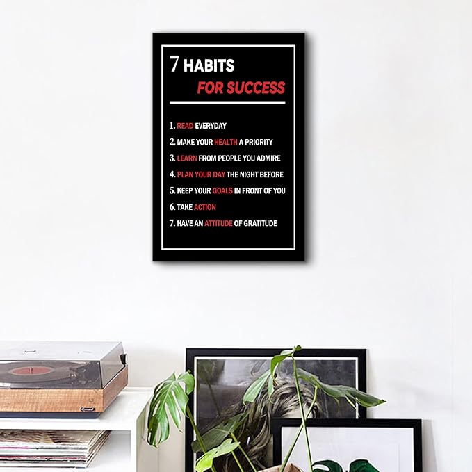 Inspirational Canvas Wall Art Poster 7 Habits For Success Inspirational Entrepreneur Quotes Painting Prints Inspiring Office Decor Modern Home Study Room Bedroom Gym Ready to Hang [12''Wx 18''H]