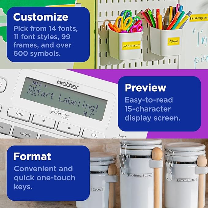 Brother PTD220 Home/Office Everyday Label Maker Bundle with TZe2312PK P-Touch Black Print on White Laminated Label Tape