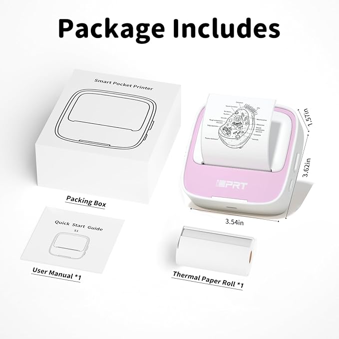 iDPRT Portable Mini Thermal Sticker Printer, Bluetooth Inkless Printers with 1 Roll Sticker Paper, Sticker Machine for Notes, Journal, DIY, Label Printing, Compatible with iOS & Android Phones, Pink