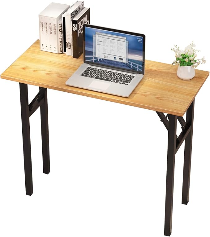 soges Small Computer Desk 31.5 inches Folding Table,Laptop Desk Dining Table Writing Table Study Desk,Workstation for Home Office No- Assembly Required，Teak&Black