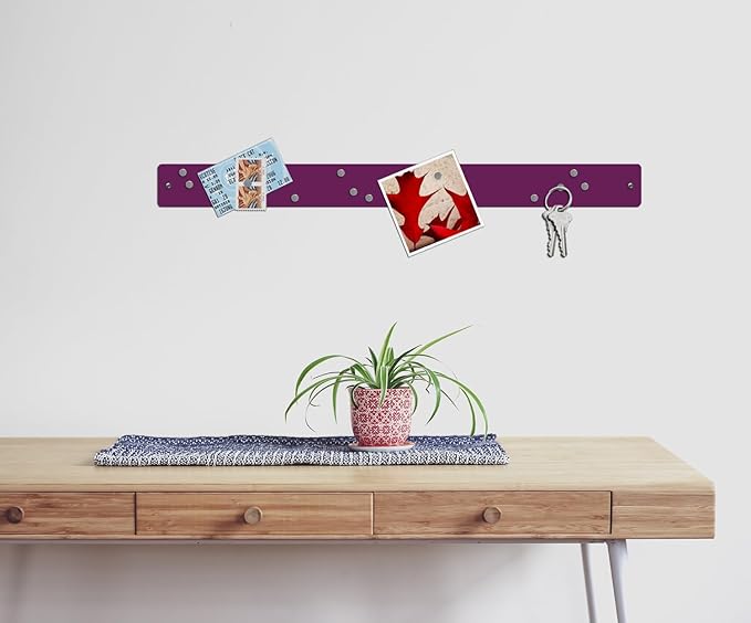 Three by Three Seattle Large Magnetic Strip Bulletin Board (3-Pack) – 28″ × 2.5″ Metal Magnetic Display Board with 12 Neodymium Magnets Each (Plum)
