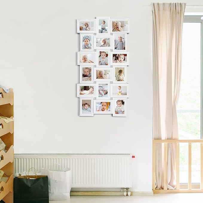 HELLO LAURA - Collage Picture Frames for Wall - 18 Photo Frame in 4x6 Inch Elegant Family Picture Frames Collage Wall Decor Display Multiple Photos for Home - Vintage White