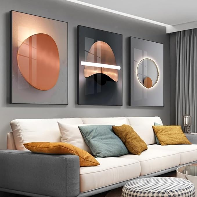 ARTFEB Modern Framed Wall Art for Living Room Bedroom Office Wall Decor Painting Set of 3, Abstract Large Geometric Warm Color Style Art Prints(16" X 24" X 3 pieces)