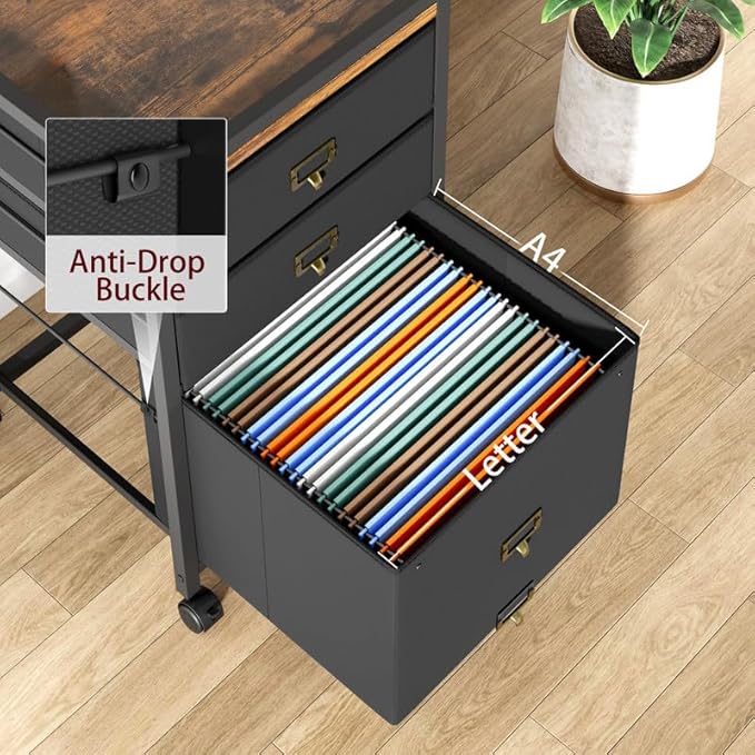 PULLAFUN 26.3" H 3 Drawer File Cabinet, Rolling File Cabinet Under Desk, Mobile File Cabinets for Home Office Vertical Office Storage Cabinet for Letter Size File Folders, Black