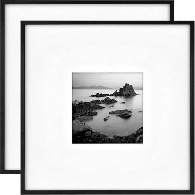MCS Master & Co. Foundry Metal 18x18 Matted Picture Frame with 8x8 Photo Display, Black Vertical & Horizontal Wall Hanging Frame for Photos & Artwork (2-Pack)