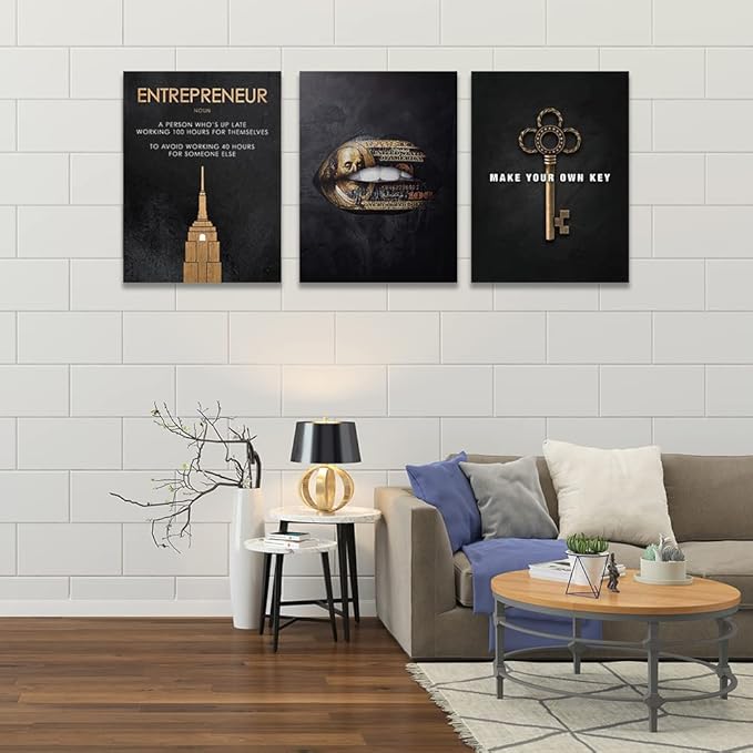 Halioyo Motivational Wall Art Canvas Prints, 3 Panel Entrepreneur Office Wall Art with Inspirational Quotes, Positive Saying Painting Posters for Living Room Bedroom(20x28inch), Ready to Hang