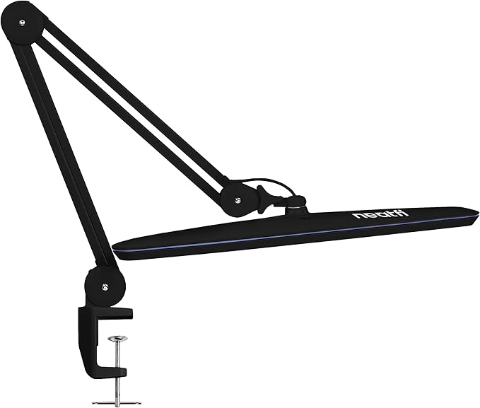 Neatfi XL 2,200 Lumens 24W LED Desk Lamp – 23” Wide Shade | Dimmable Eye-Caring Task Light | Adjustable Arm | Home Office, Study, Crafts & Nail Tech (Black, Non-CCT with Clamp)