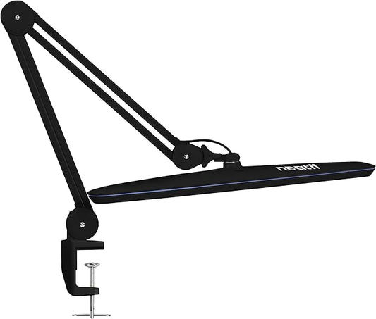Neatfi XL 2,200 Lumens 24W LED Desk Lamp – 23” Wide Shade | Dimmable Eye-Caring Task Light | Adjustable Arm | Home Office, Study, Crafts & Nail Tech (Black, Non-CCT with Clamp)