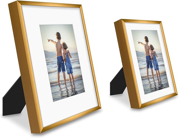 Golden State Art, Aluminum Gallery Wall Frame Set of 7 - Includes One 11x14, Two 8x10, and Four 5x7 - Metal Frames with Mat & Real Glass Cover for Elegant Home or Office Decor (Style 2, Bronze)