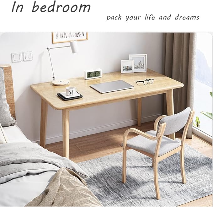 IOTXY Simple Wooden Writing Desk - Modern Minimalist Style PC Laptop Computer Workbench with Solid Wood Legs, 47" W Home Office Work Table for TV Stand Music Video Live Broadcast Workstation, Walnut