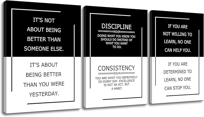 Motivational Wall Art 3 Piece Practice Success Quote Office Decor Inspirational Poster Canvas Prints Artwork for Living Room Modern Home Painting Pictures Stretched and Framed [36''Wx 16''H]
