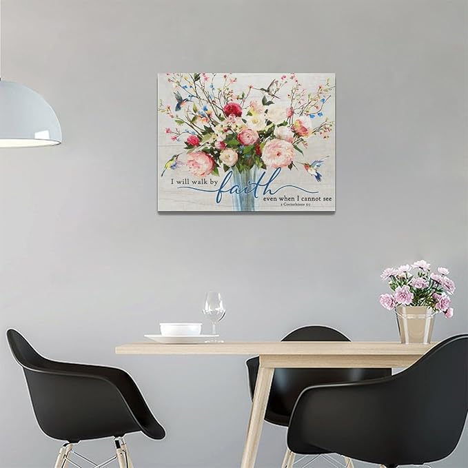 Christian Wall Art Bible Verses Pictures Wall Decor Rustic Floral Canvas Country Flower Print Painting Modern Home Artwork for Bathroom Bedroom Living Room Office Framed 16"x12"