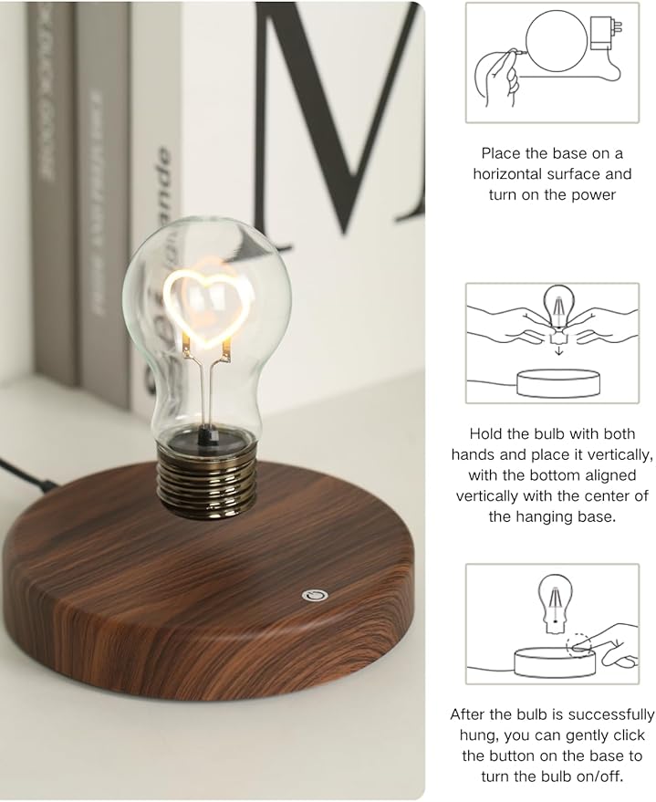 MOOCCI Magnetic Levitating Bulb Lamp with 360° Rotation, Floating Light Desk Night Light, Unique Heart Shape Tech Gadget, Home Office Decor for Bedroom Living Room (Heart Shape)