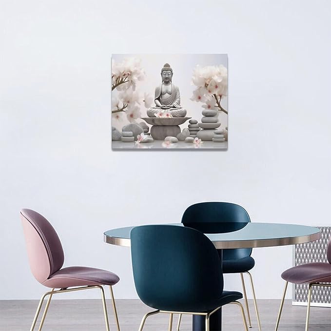 yerretin Buddha Zen Wall Art Buddhist Pictures Wall Decor Blossom Statue Canvas Meditation Painting Modern Artwork Home Decoration for Bathroom Living Room Bedroom Spa Yoga Framed 20"x16"