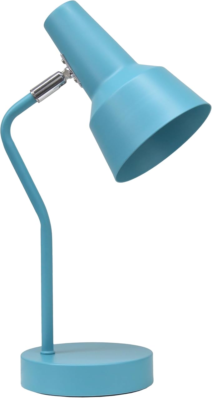 Simple Designs LD1078-CYN 15.2" Sleek Essentials Metal Cone Shade Desk Lamp with Adjustable Shade, for Office, Desk, Nightstand, Dorm, Cyan Blue