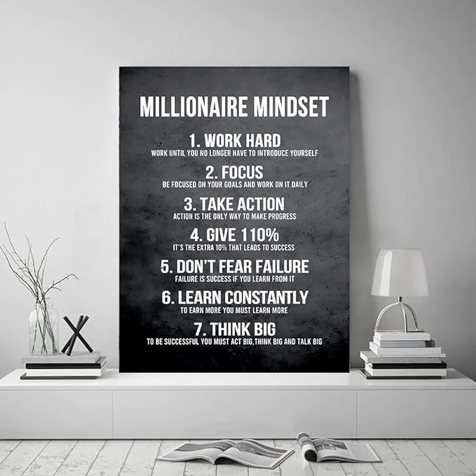 Yatsen Bridge Millionaire Mindset 7 Rules Wall Art Motivational Inspirational Positive Quotes Office Home Decor Success Modern Framed Easy to Hang-18 Wx24 H