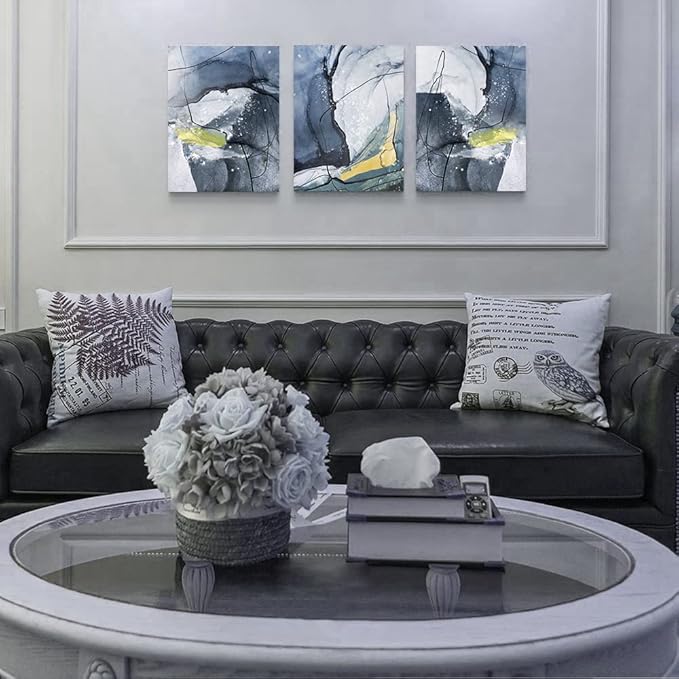 Canvas Wall Art For Living Room Large Size Wall Decor For Bedroom Wall Decorations For Office Black and White Gray Abstract Paintings Minimalist Wall Pictures Artwork Home Decor 16" X 24" 3 Piece