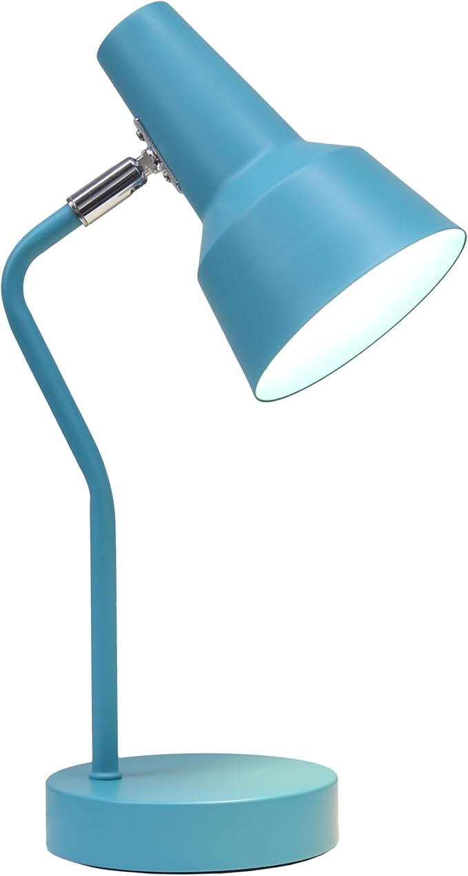 Simple Designs LD1078-CYN 15.2" Sleek Essentials Metal Cone Shade Desk Lamp with Adjustable Shade, for Office, Desk, Nightstand, Dorm, Cyan Blue
