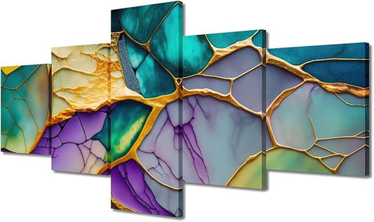 Canvas Wall Art Abstract Canvas Wall Decor Modern Native Americans Home Wall Art 5 Panel Multi Color Marble Art Poster for Men Lady Living Room Decor Stretched and Framed Ready to Hang 50x24 in