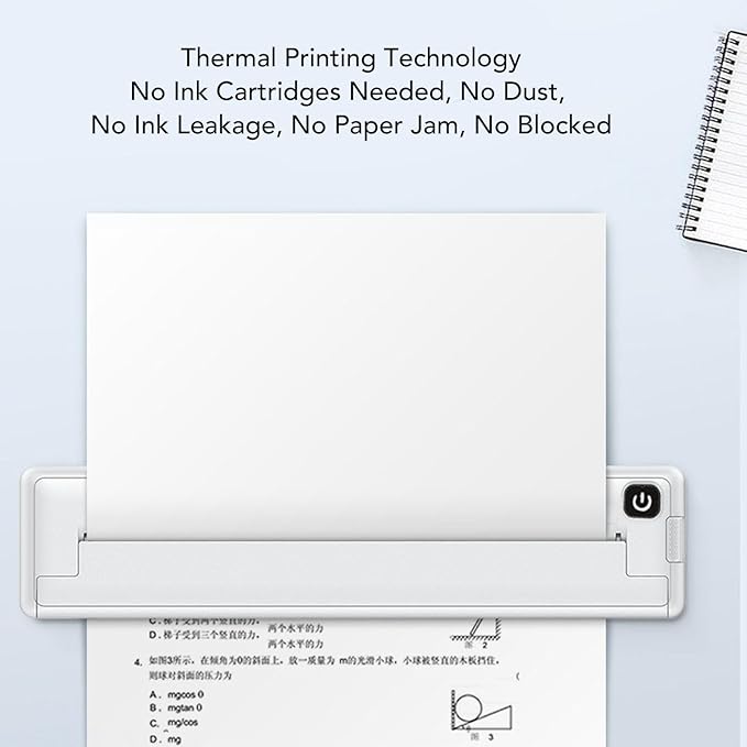 Yunseity Portable Cordless Inkless Thermal Printer, Mini Printer for iOS for Android, Mobile Printing with iPrint APP, Ideal for Office Travel School